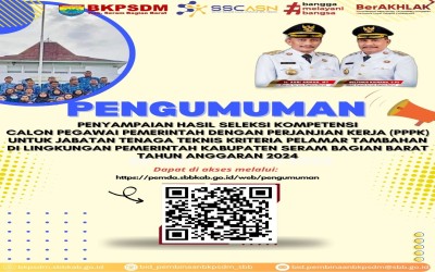 Penyampaian Hasil Seleksi Kompetensi Calon PPPK untuk Jabatan Tenaga Teknis Kriteria Pelamar Tambahan di Lingkungan Pemerintah Kabupaten Seram Bagian Barat Tahun Anggaran 2024